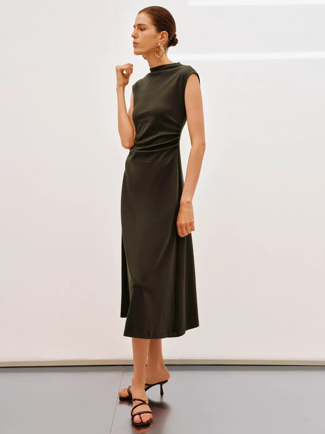 Cotton Ruched Sleeveless Dress