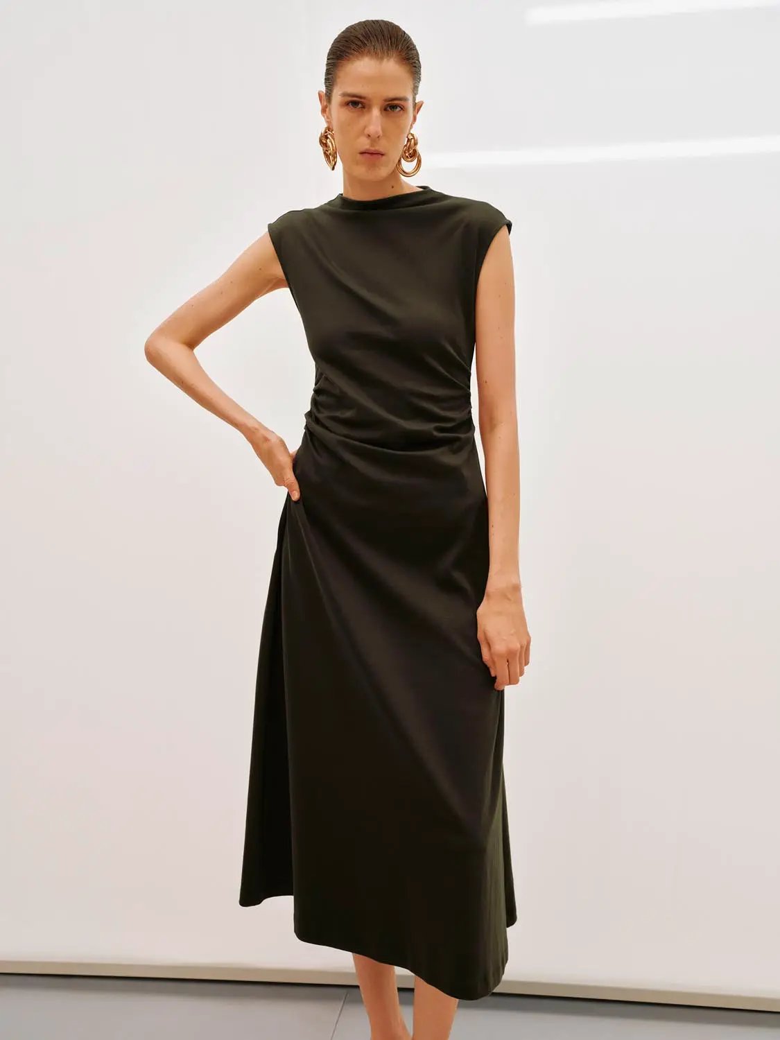 Cotton Ruched Sleeveless Dress
