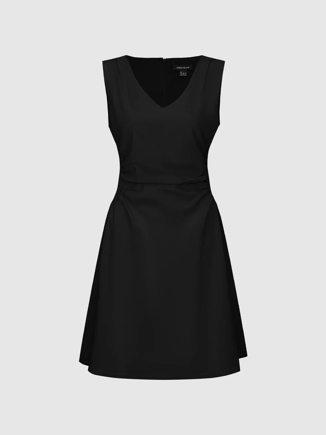 Ruched Waist V-neck Sleeveless A-Line Flared Dress