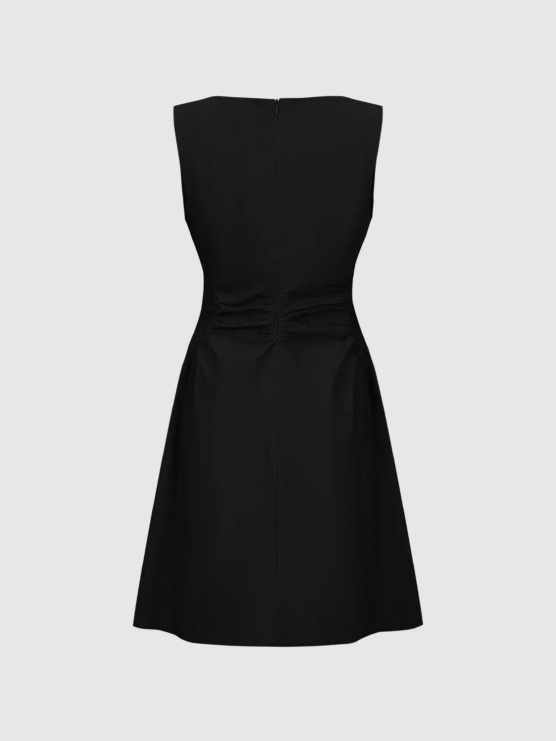Ruched Waist V-neck Sleeveless A-Line Flared Dress