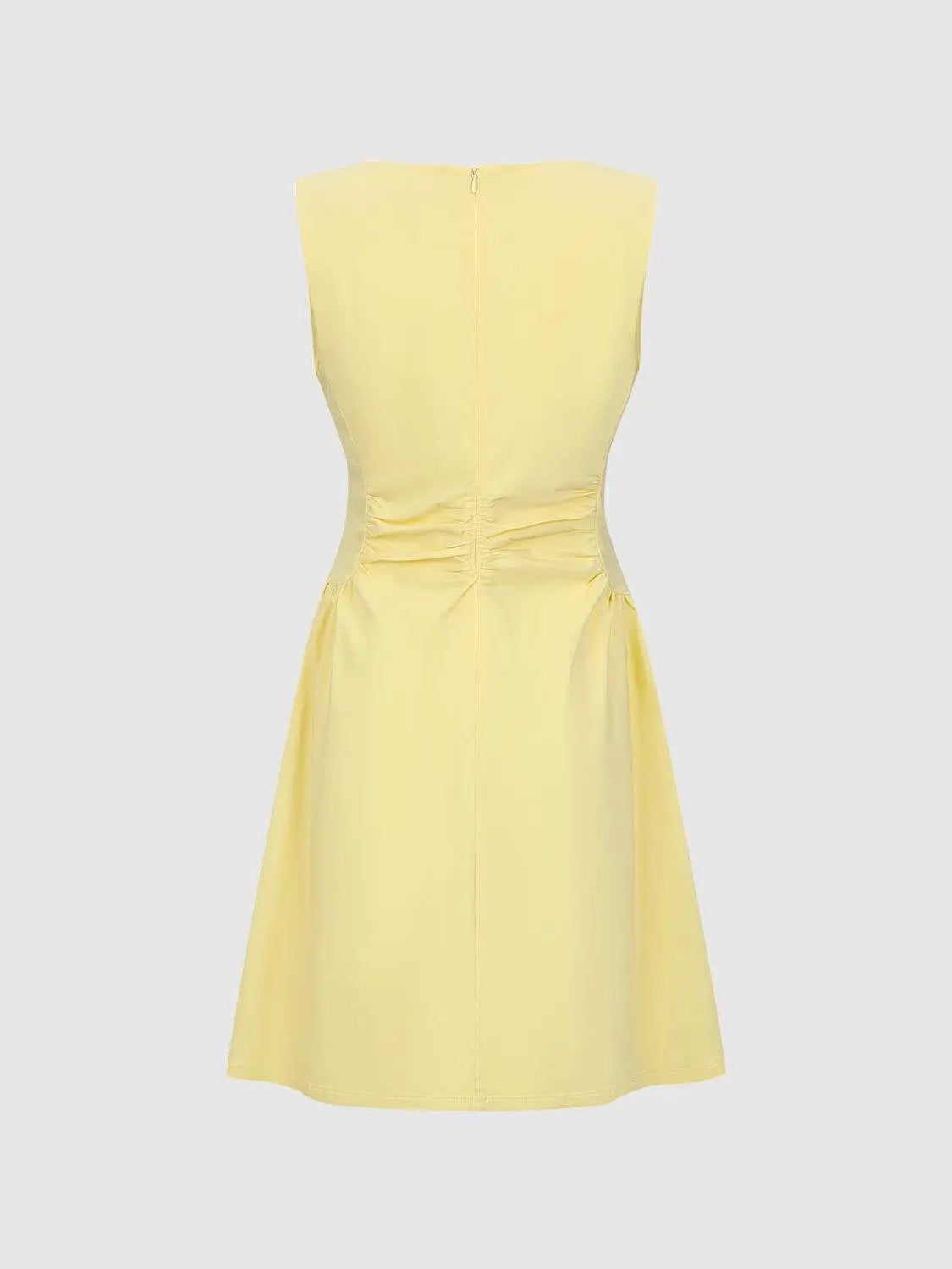 Ruched Waist V-neck Sleeveless A-Line Flared Dress