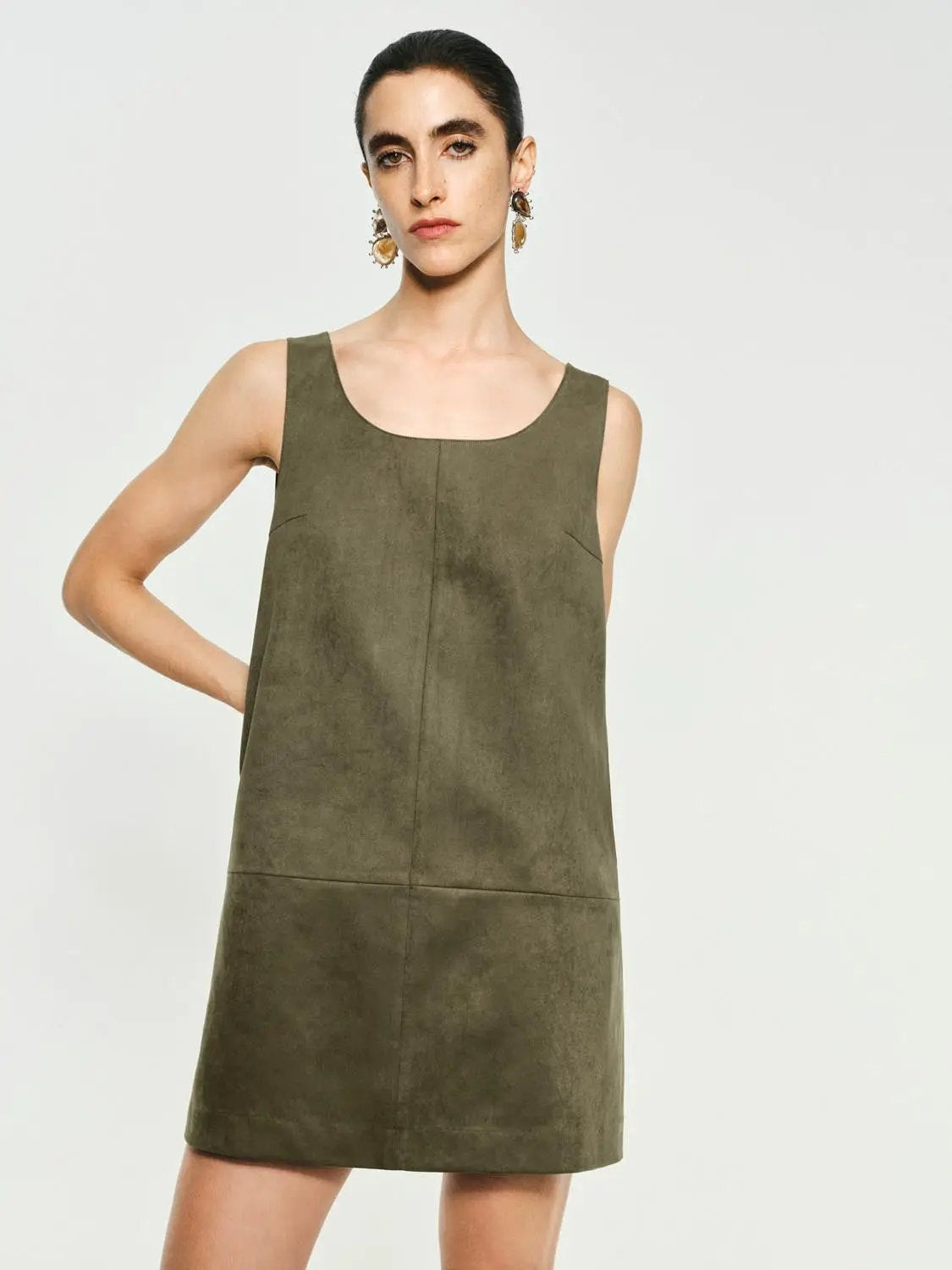 Panelled Straight Hem A-Line Sleeveless Mini Dress