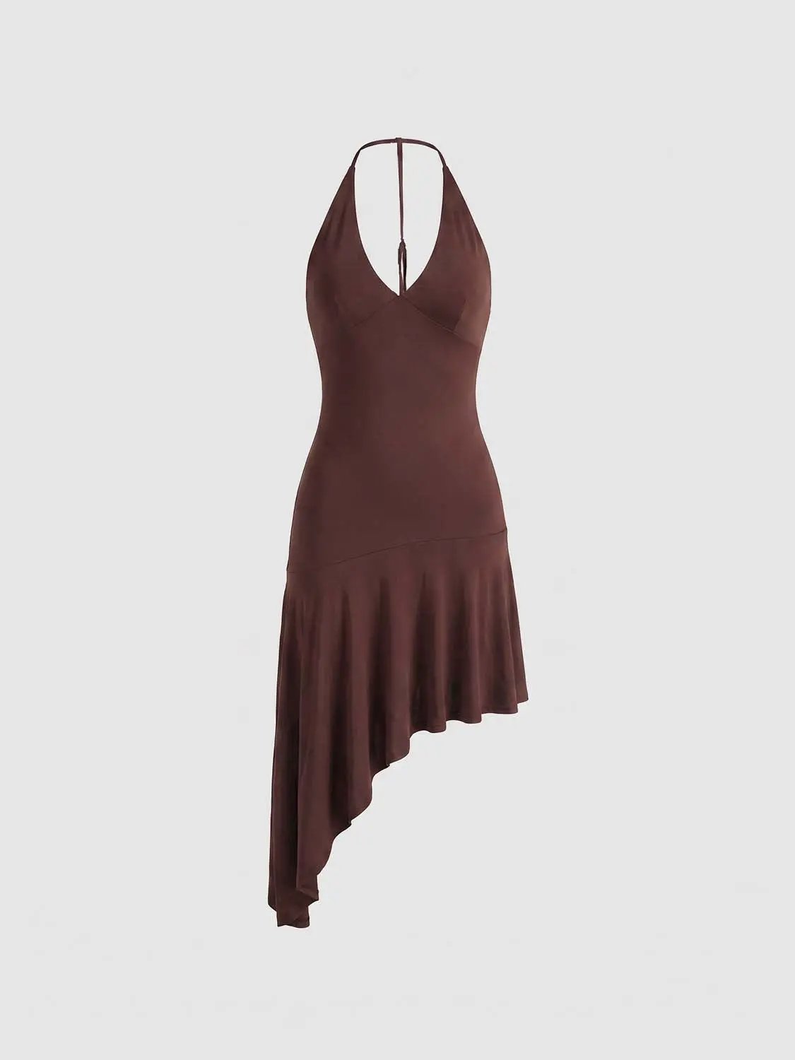Ruched Sleeveless V-Neck Asymmetric Hem Mini Dress