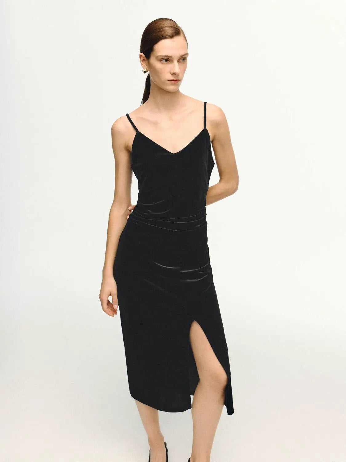 Sleek Spaghetti-Strap Midi Slit Dress