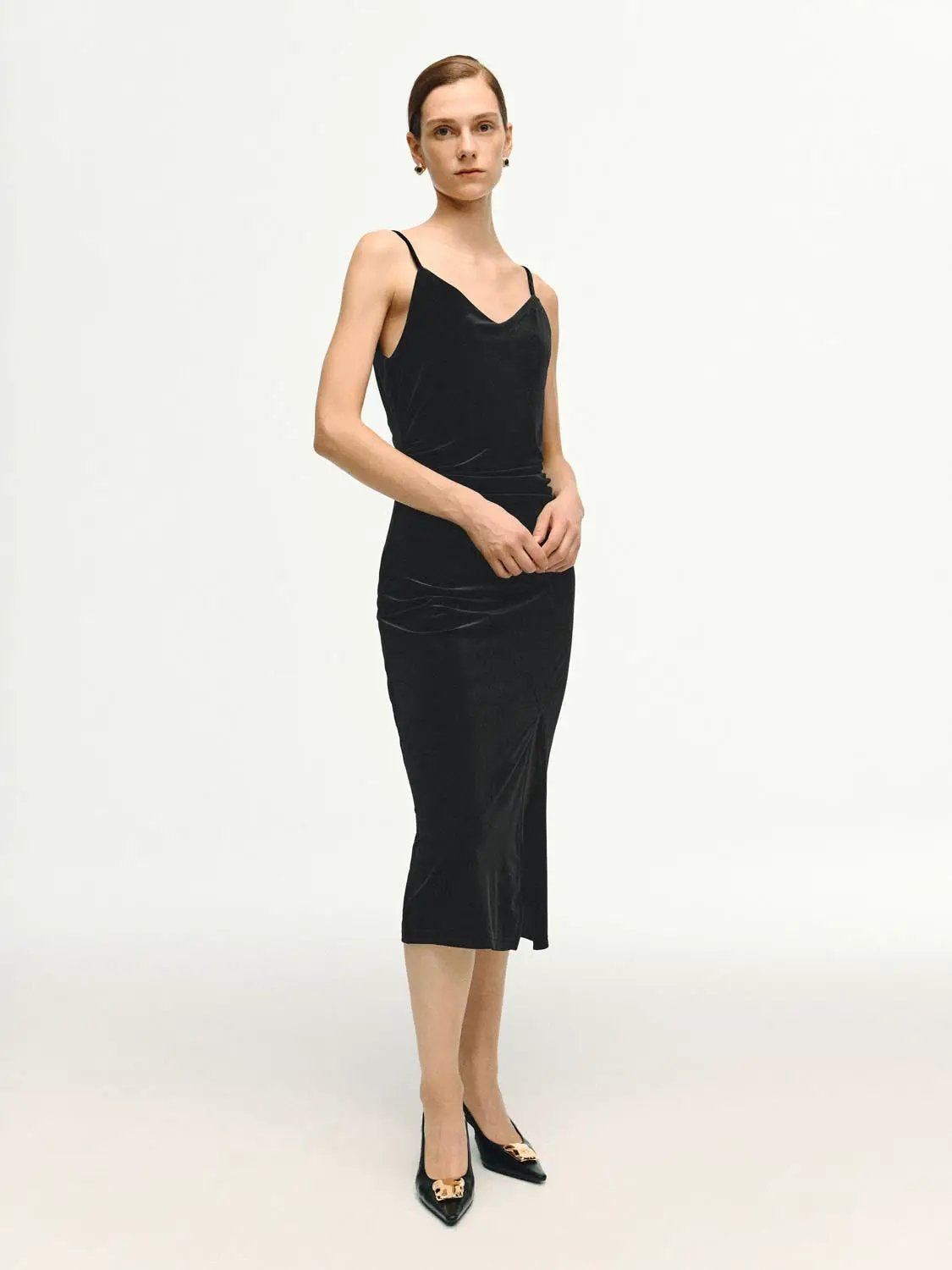 Sleek Spaghetti-Strap Midi Slit Dress