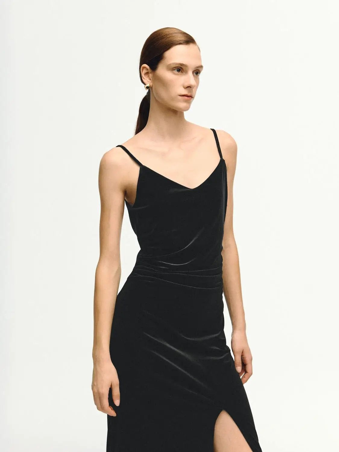 Sleek Spaghetti-Strap Midi Slit Dress