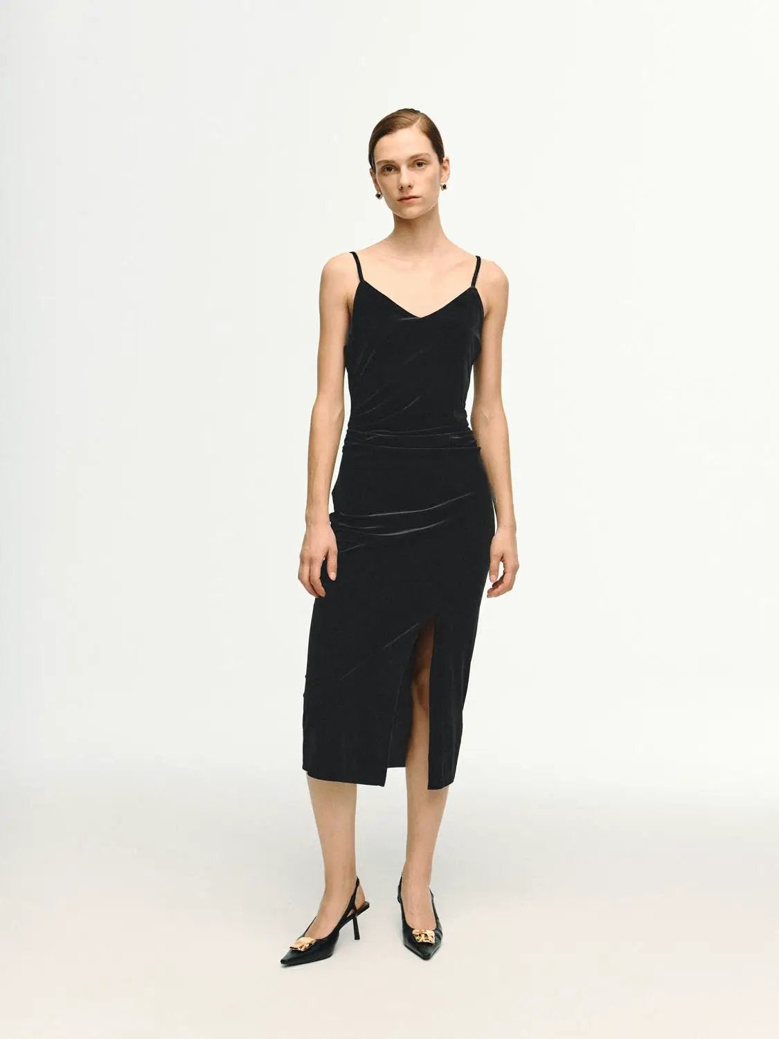 Sleek Spaghetti-Strap Midi Slit Dress