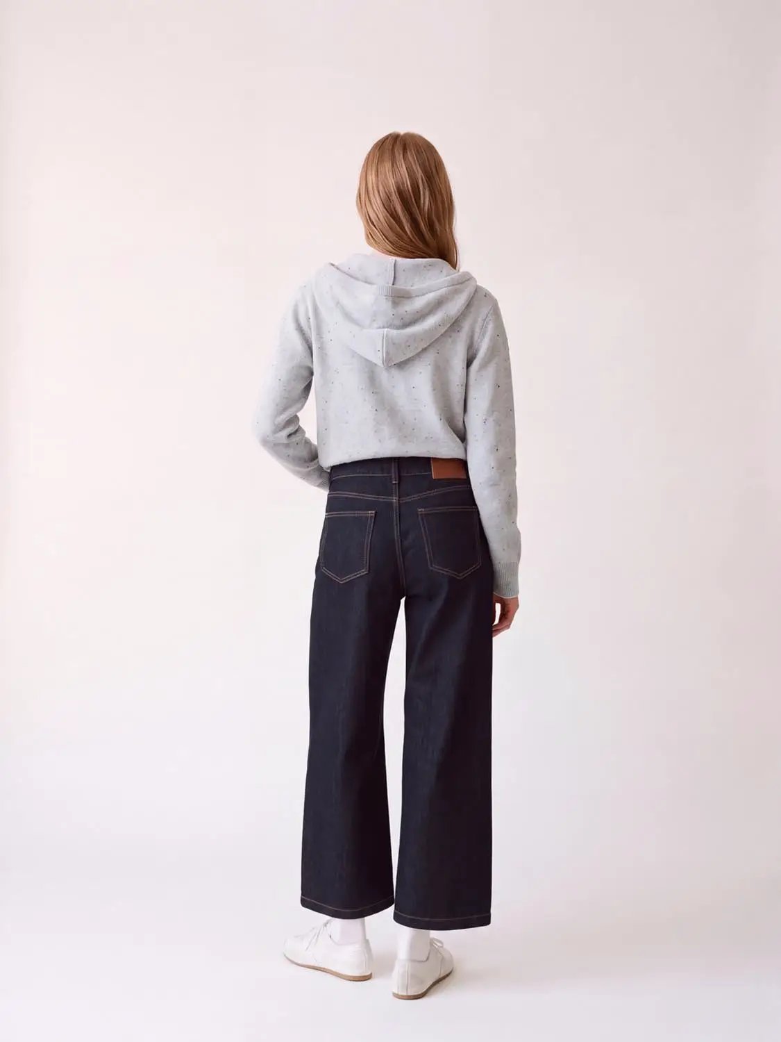 High Waist Contrast Stitch Cotton Wide Leg Jeans