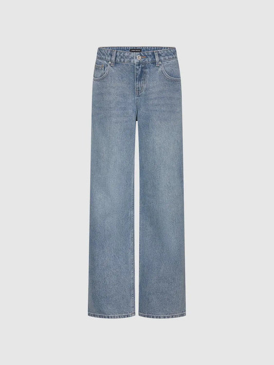 Mid Rise Vintage Wash Classic Straight Leg Cotton Jeans