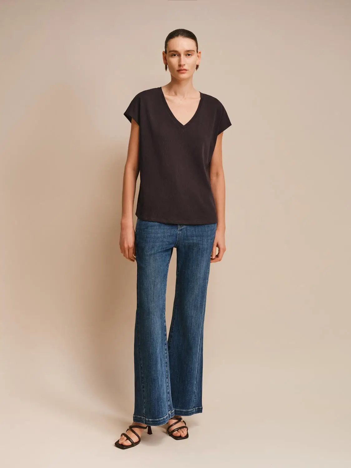 Mid Rise Wide-Leg Slight Stretch Cotton Jeans