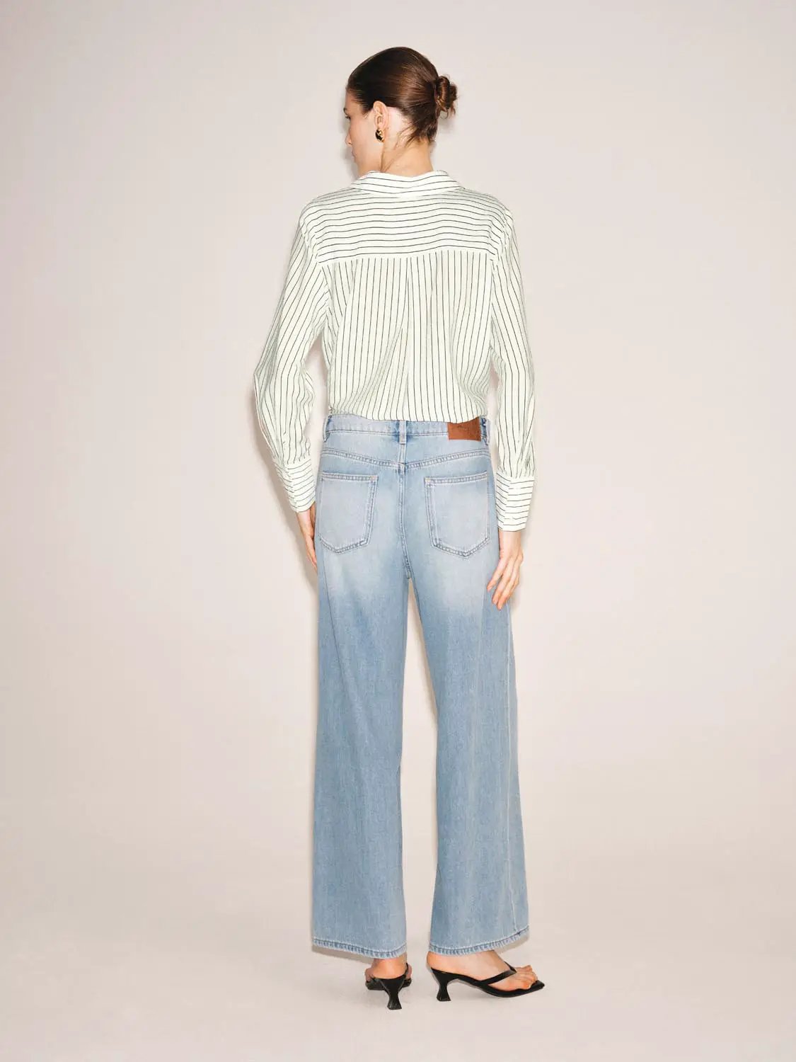 Mid-waisted Stretch Denim Wide-leg Pants