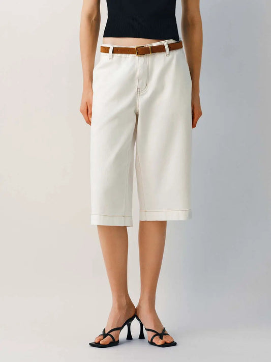 Decorative Belt Seam Details Cotton Jeans