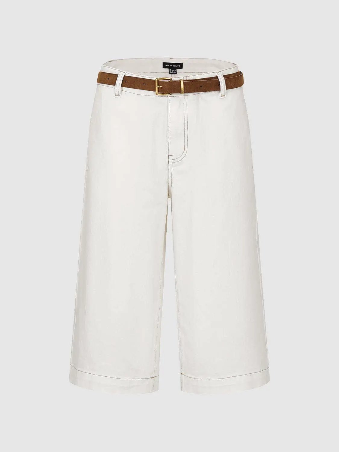 Decorative Belt Seam Details Cotton Jeans
