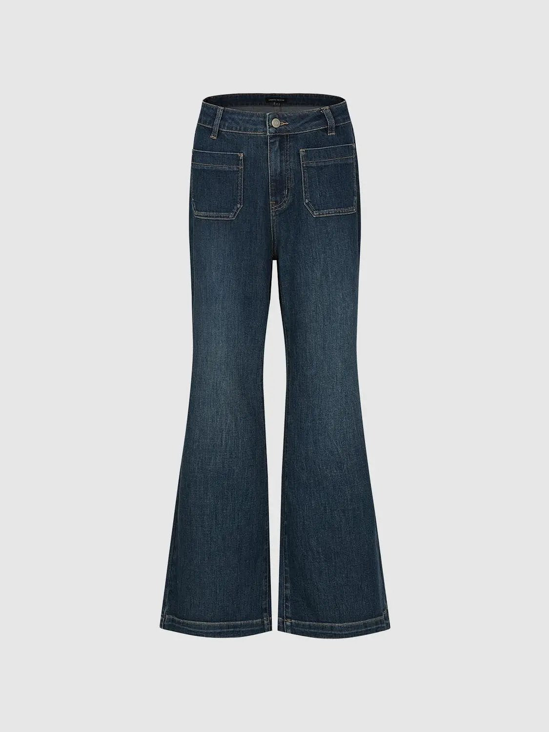 High-waisted Patch Pockets Wide-leg Jeans