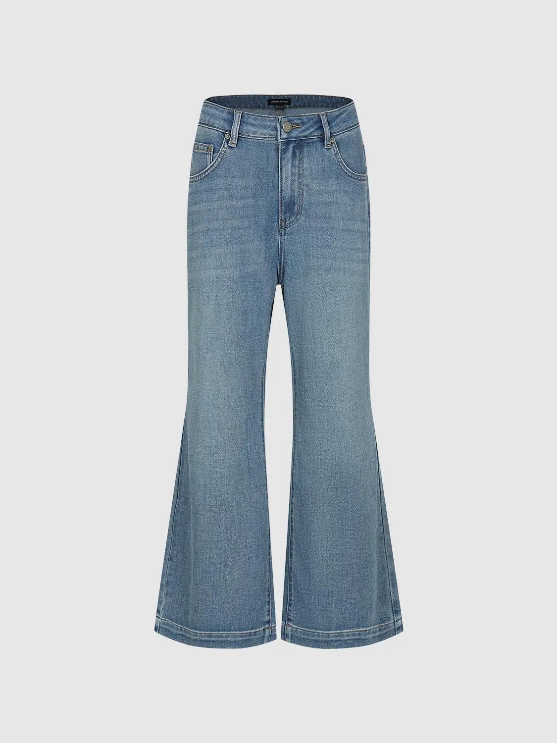 Light Wash Mid-rise Wide-leg Cotton Blend Jeans