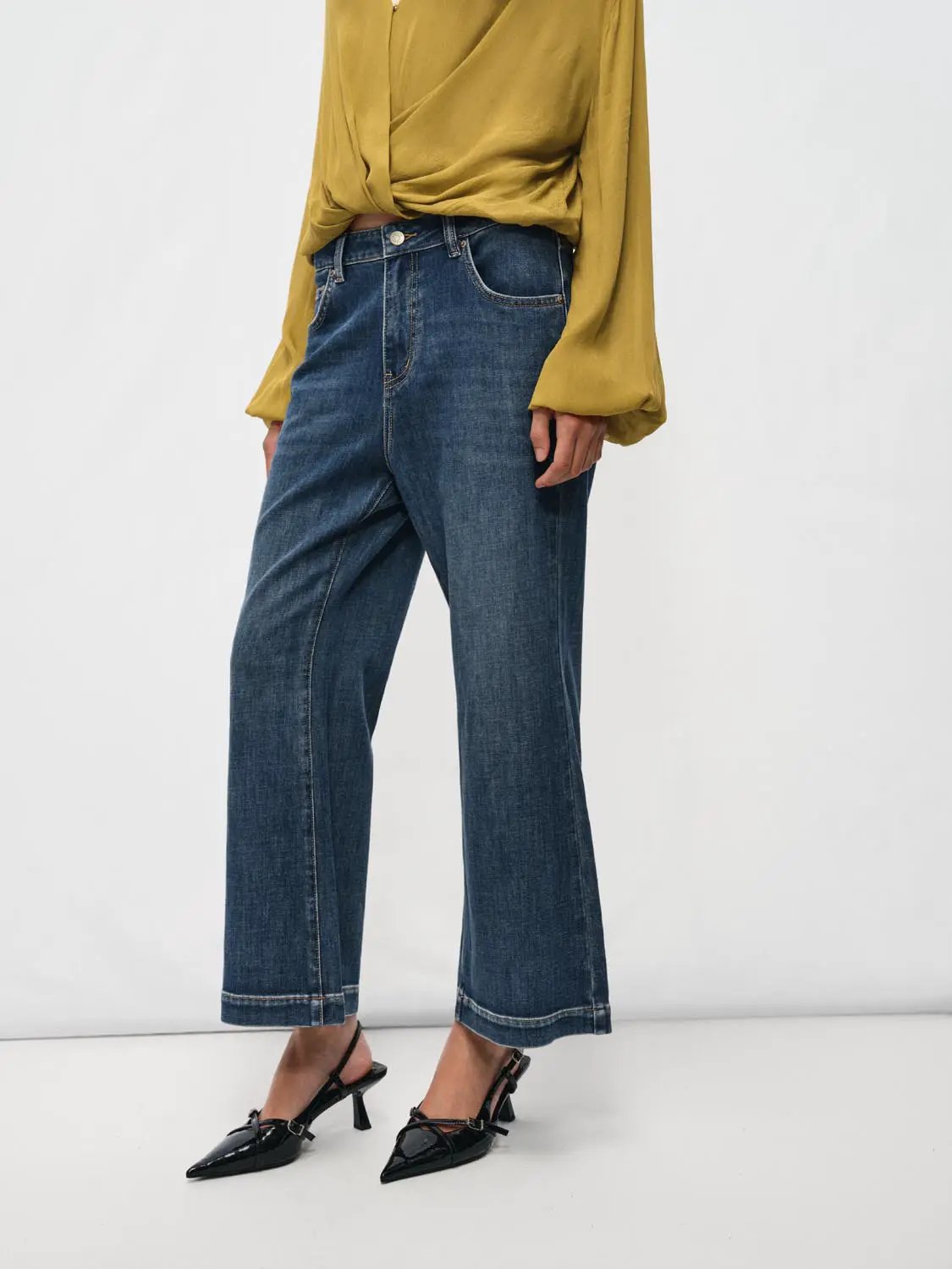 Flared Wide-leg Distressed Light Wash Cotton Jeans