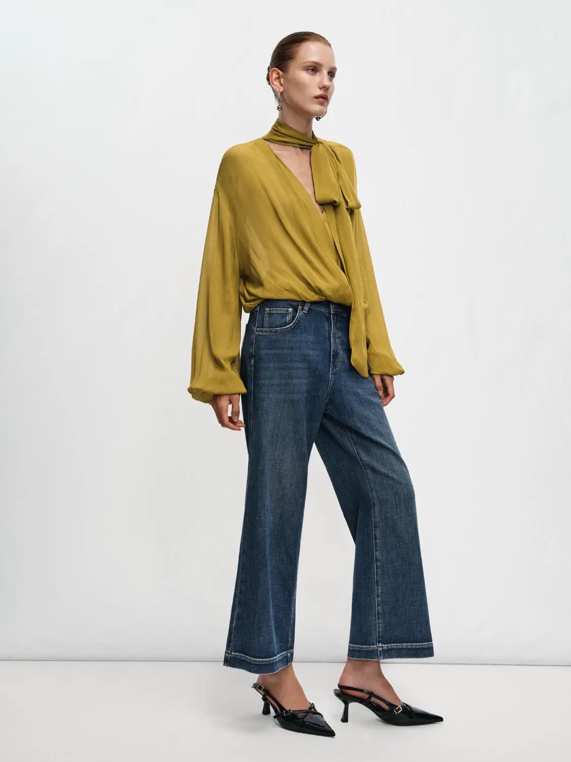Flared Wide-leg Distressed Light Wash Cotton Jeans