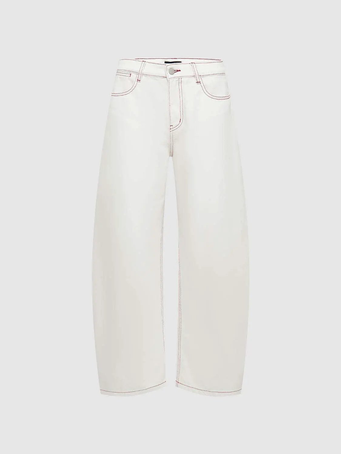 Contrast Stitch Loose Barrel Leg Denim Jeans