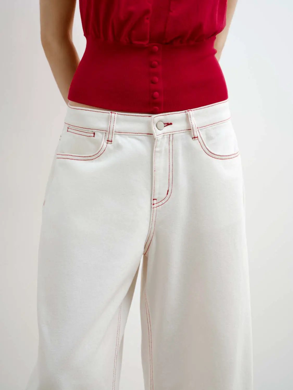 Contrast Stitch Loose Barrel Leg Denim Jeans