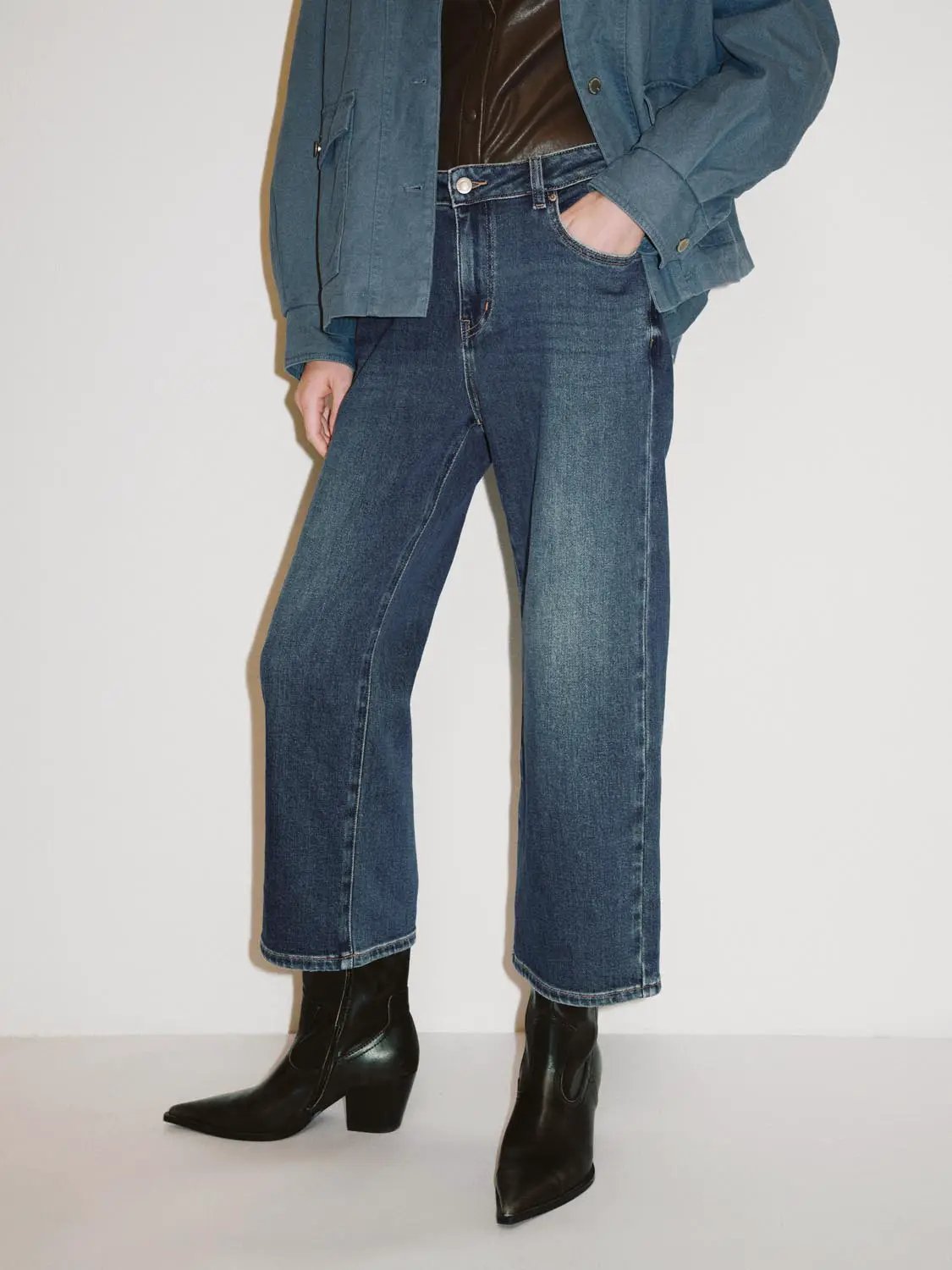 High waisted Regular Straight Cotton Jeans