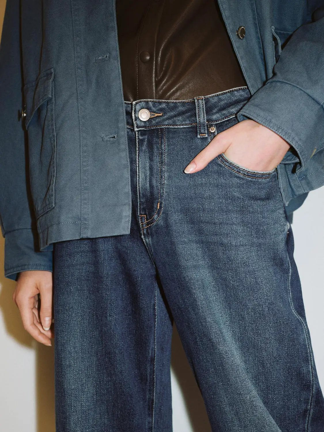 High waisted Regular Straight Cotton Jeans