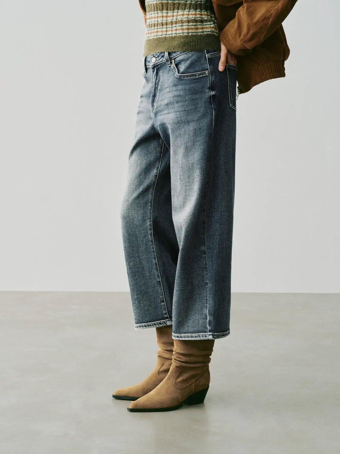 Mid-rise Wide-Leg Cotton Blend Jeans
