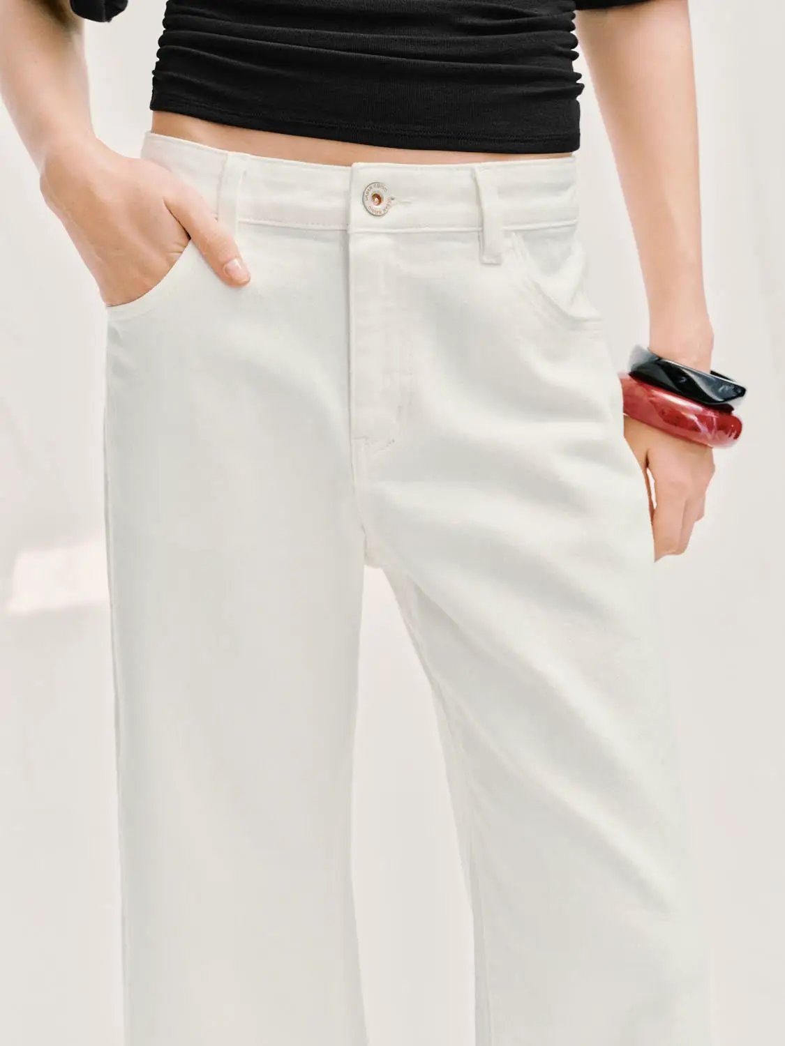 Relaxed Casual Wide-leg Cotton Mid-rise Pants