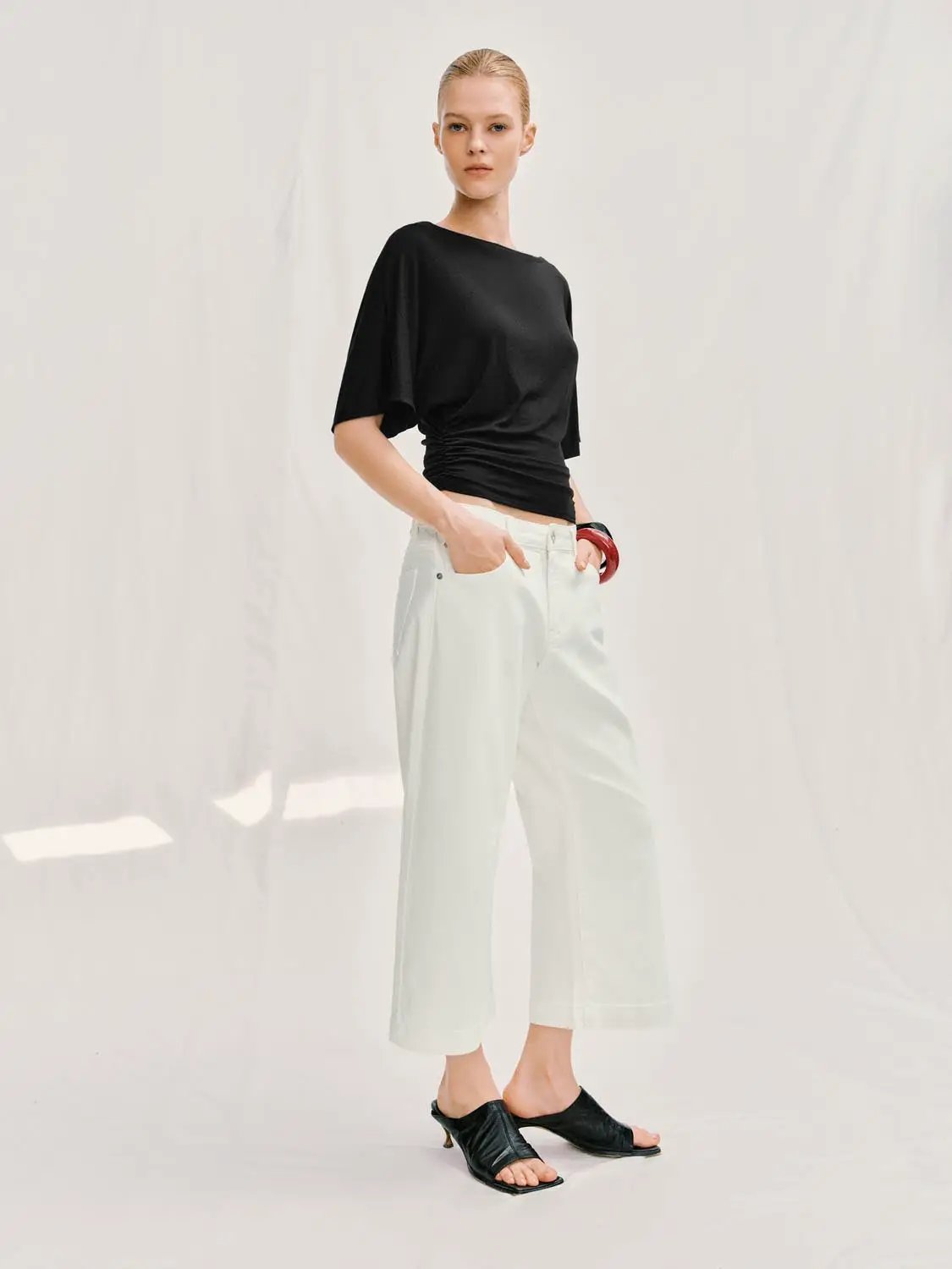 Relaxed Casual Wide-leg Cotton Mid-rise Pants
