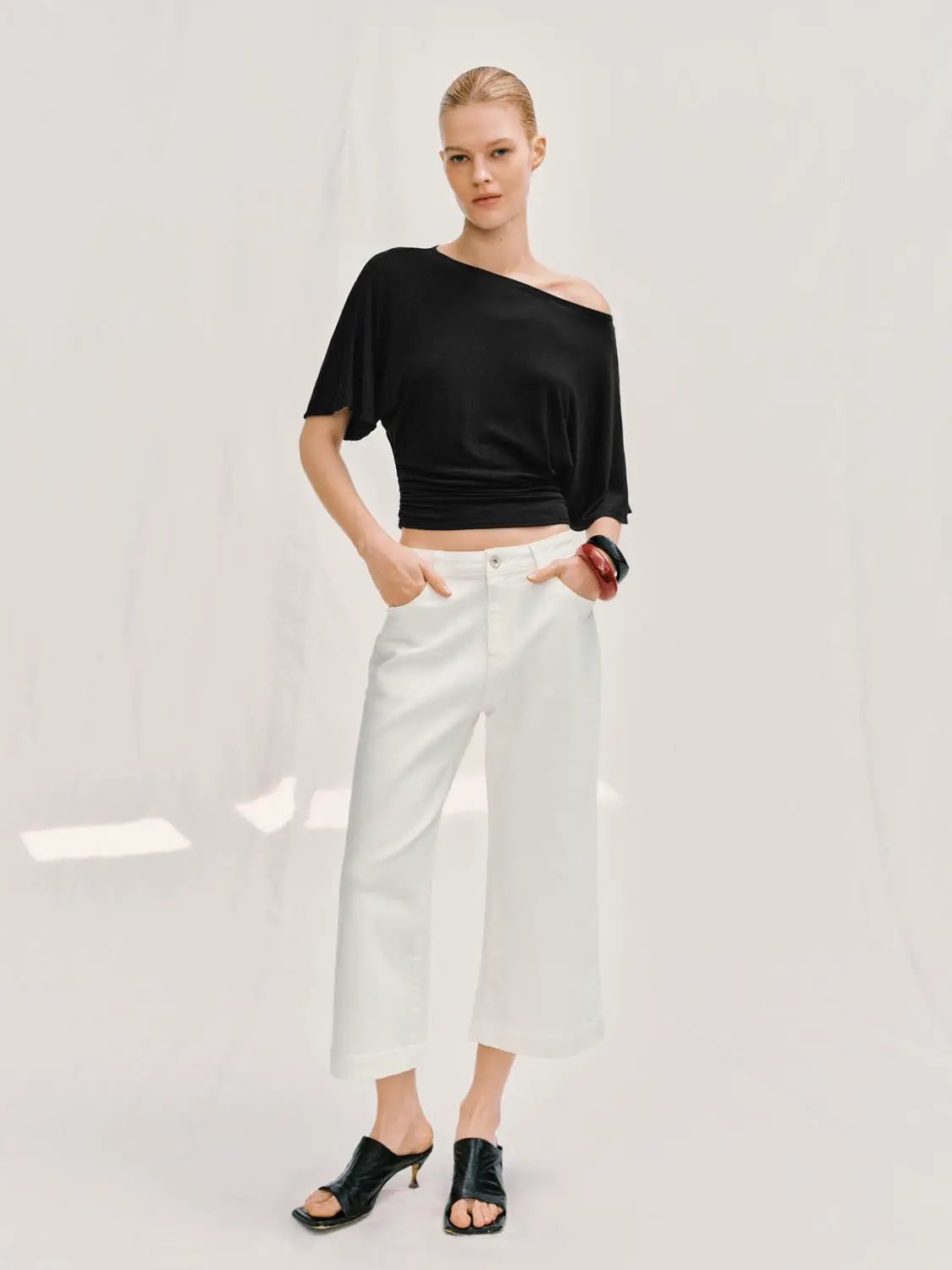Relaxed Casual Wide-leg Cotton Mid-rise Pants