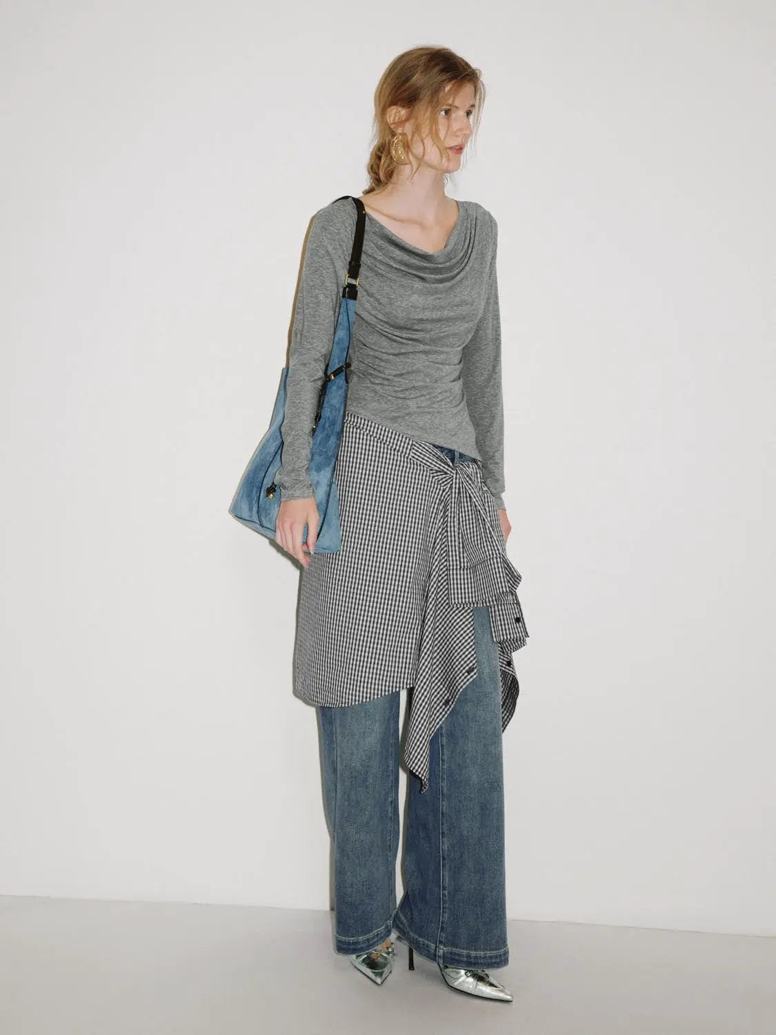 Faded Wide-leg Cuffed Mid-rise Cotton Blend Jeans
