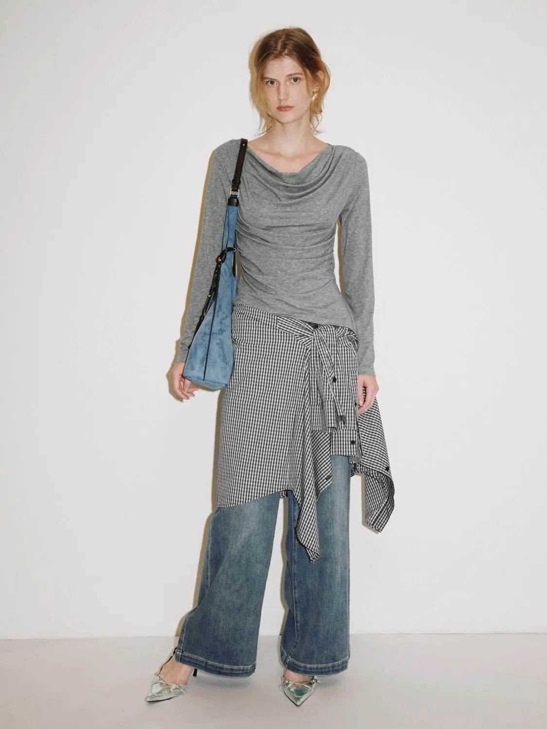 Faded Wide-leg Cuffed Mid-rise Cotton Blend Jeans