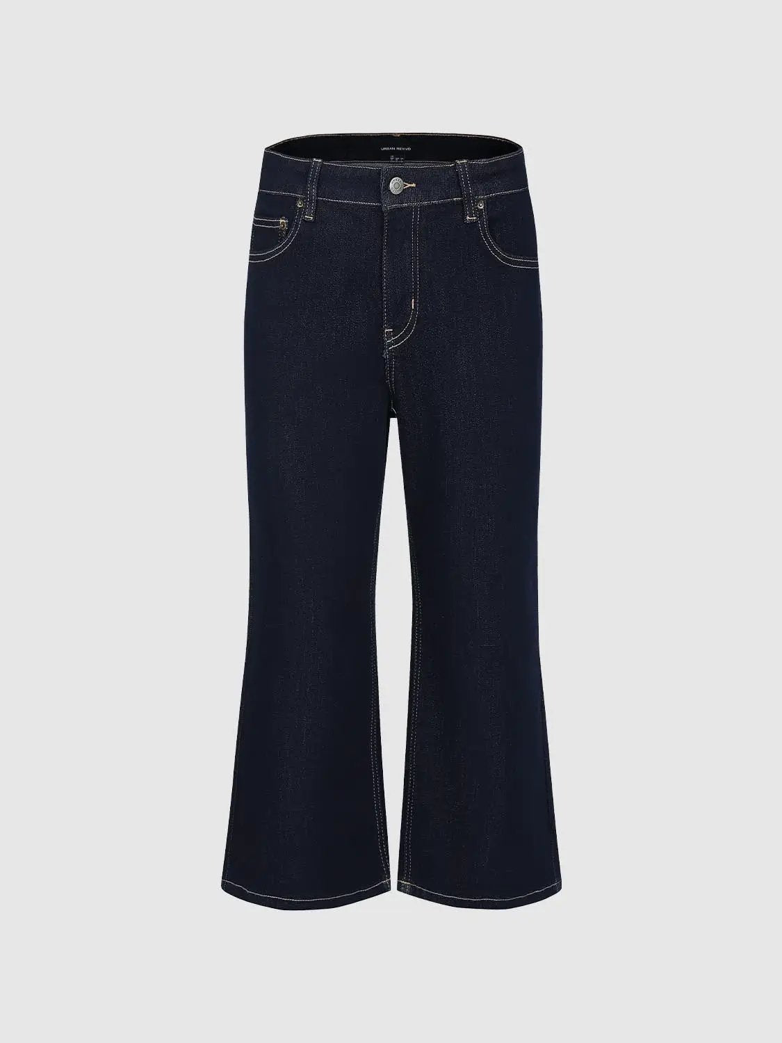Straight Mid-waisted Wide Cutoff Jeans