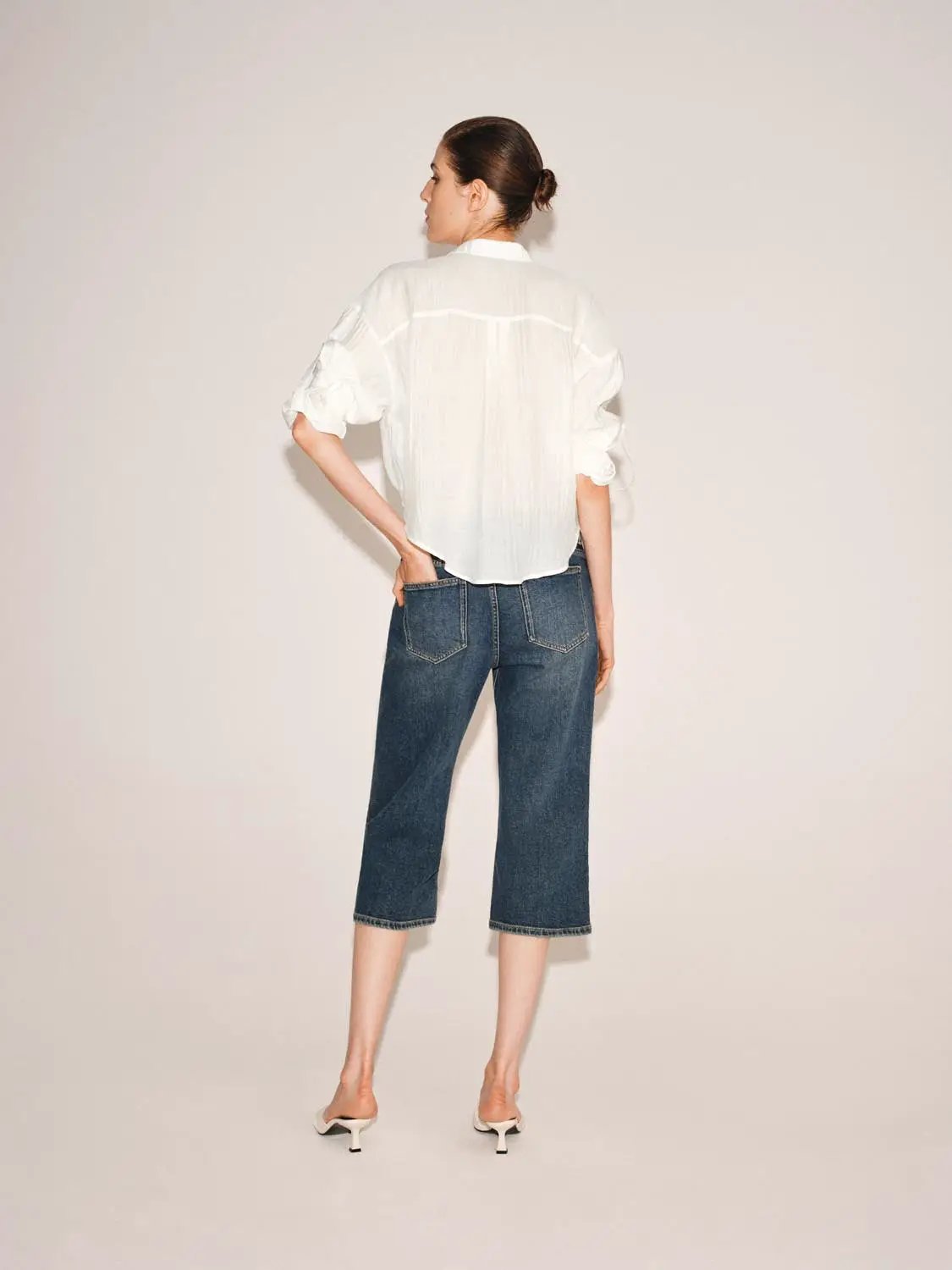 Cropped Denim Cotton Blend Jeans
