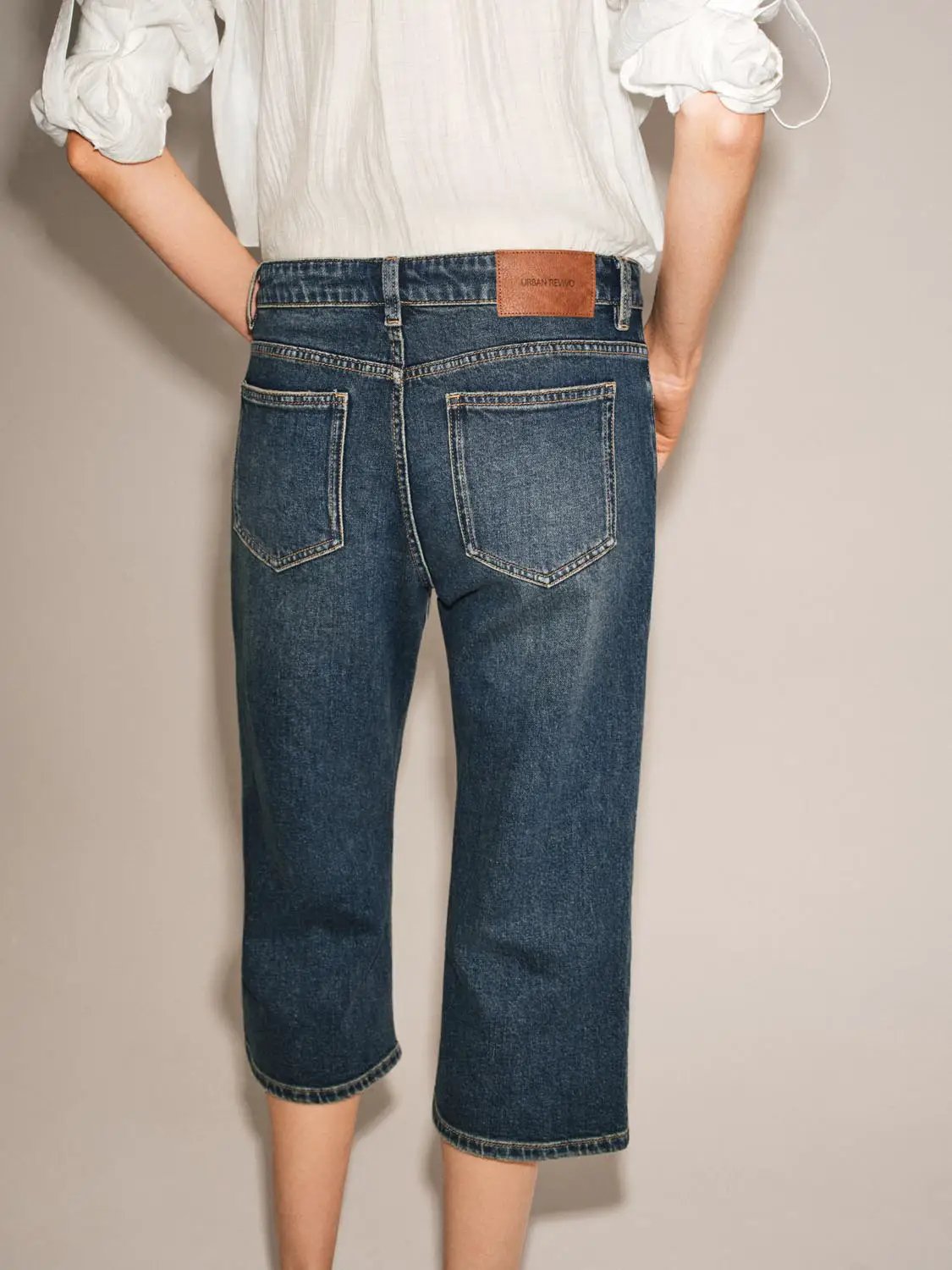 Cropped Denim Cotton Blend Jeans