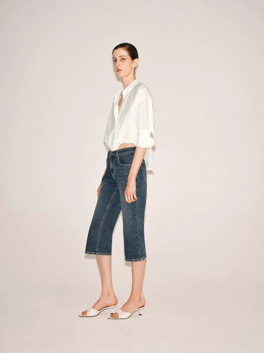 Cropped Denim Cotton Blend Jeans