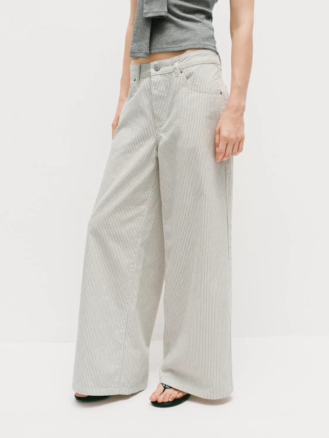 Pinstriped Wide-leg Cotton Lyocell Blend Pants