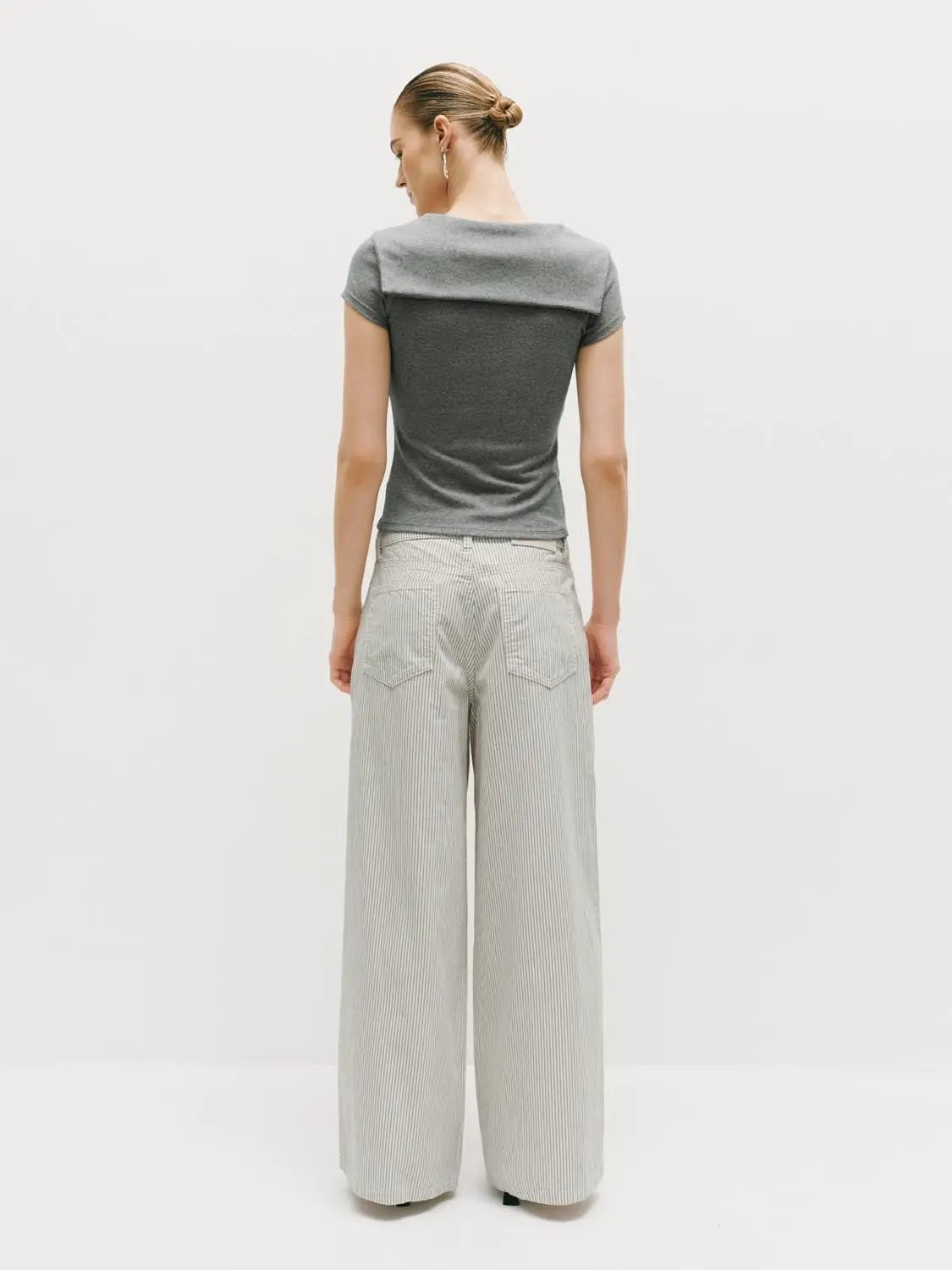 Pinstriped Wide-leg Cotton Lyocell Blend Pants