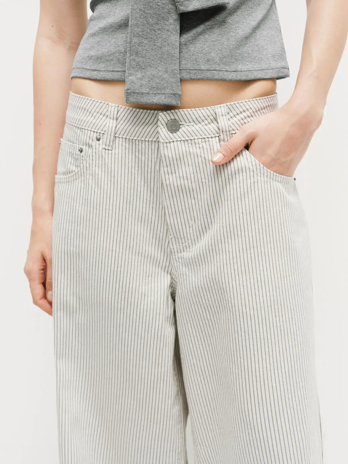 Pinstriped Wide-leg Cotton Lyocell Blend Pants