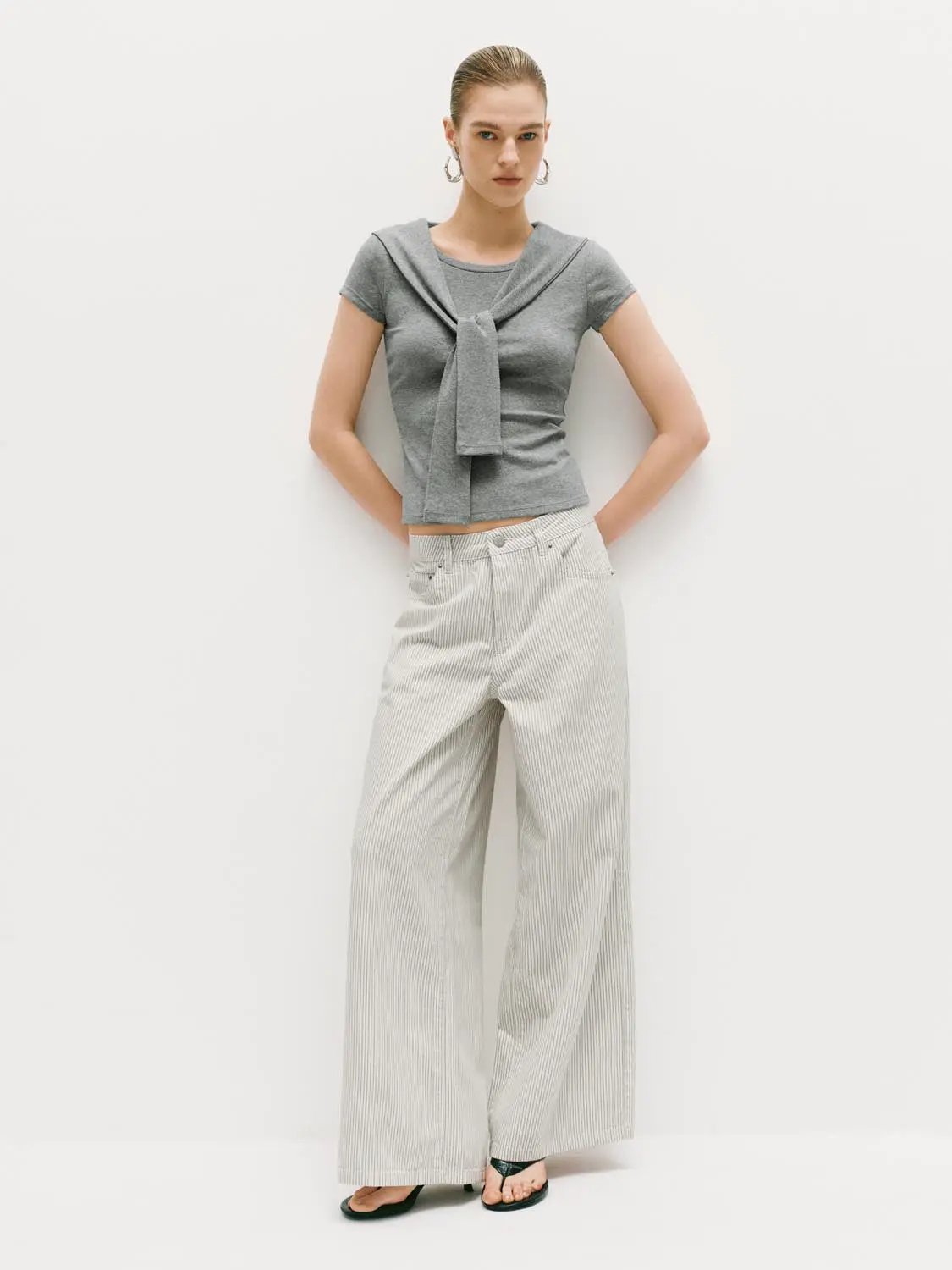 Pinstriped Wide-leg Cotton Lyocell Blend Pants