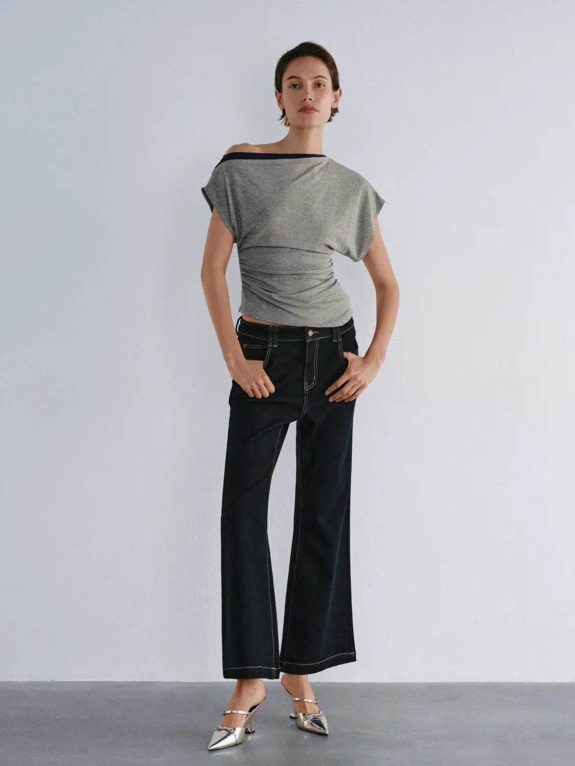 Wash Wide-leg High-waisted Cotton Blend Jeans