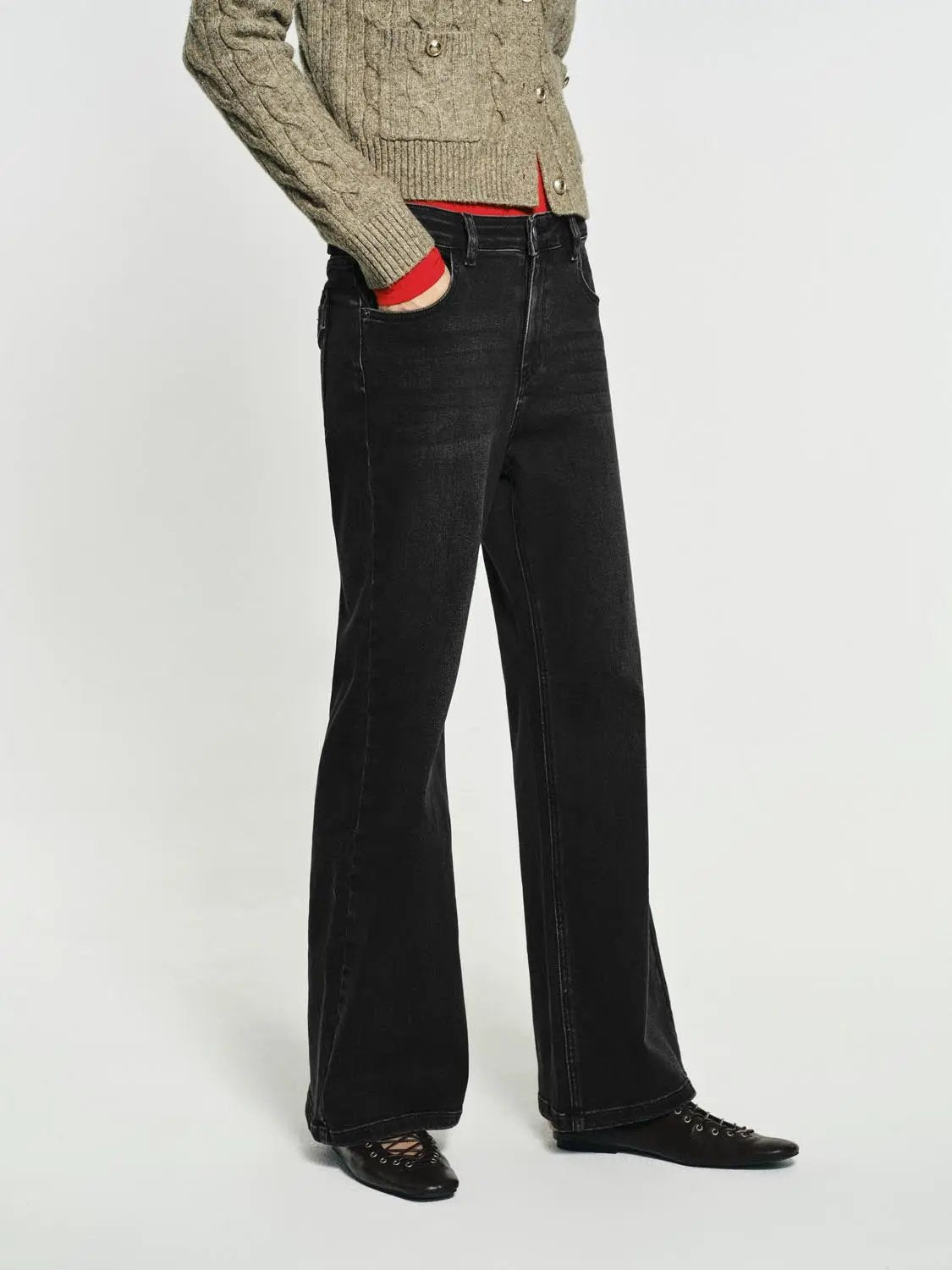 Mid-rise Flared Stretch Cotton Blend Jeans