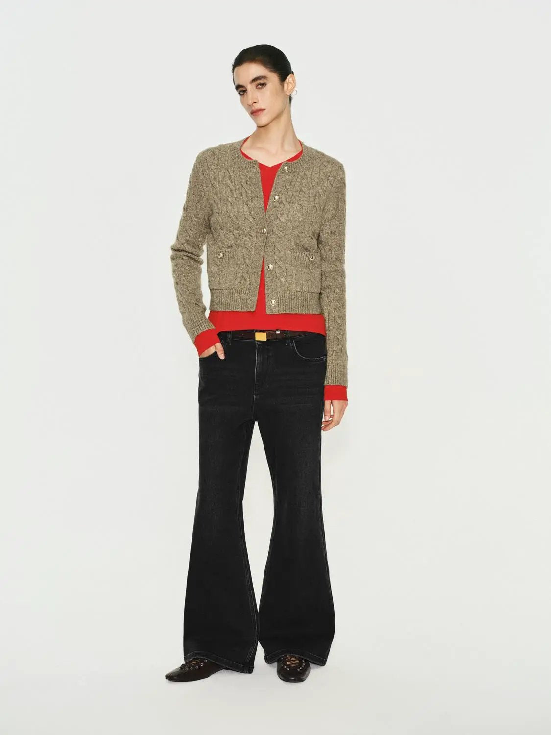 Mid-rise Flared Stretch Cotton Blend Jeans