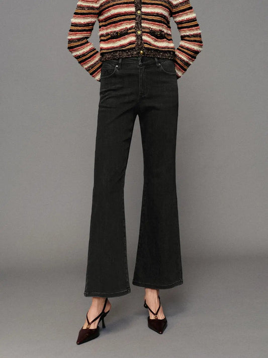 Wash High-waisted Flared Cotton Blend Jeans