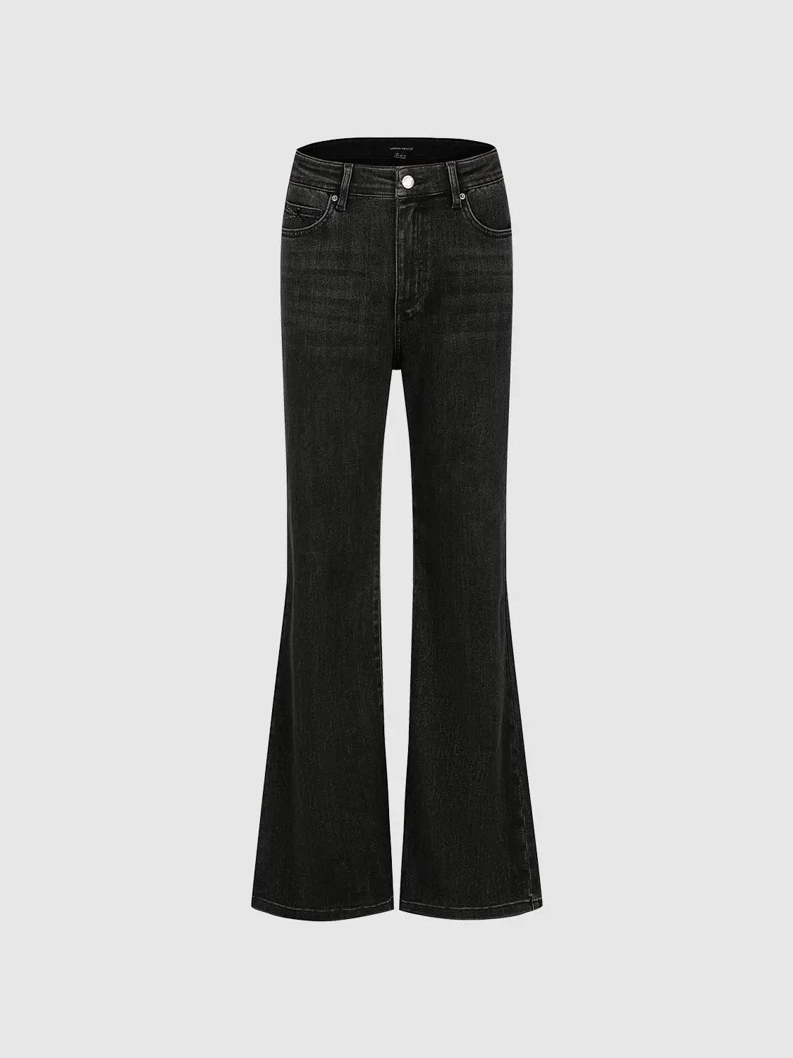Wash High-waisted Flared Cotton Blend Jeans