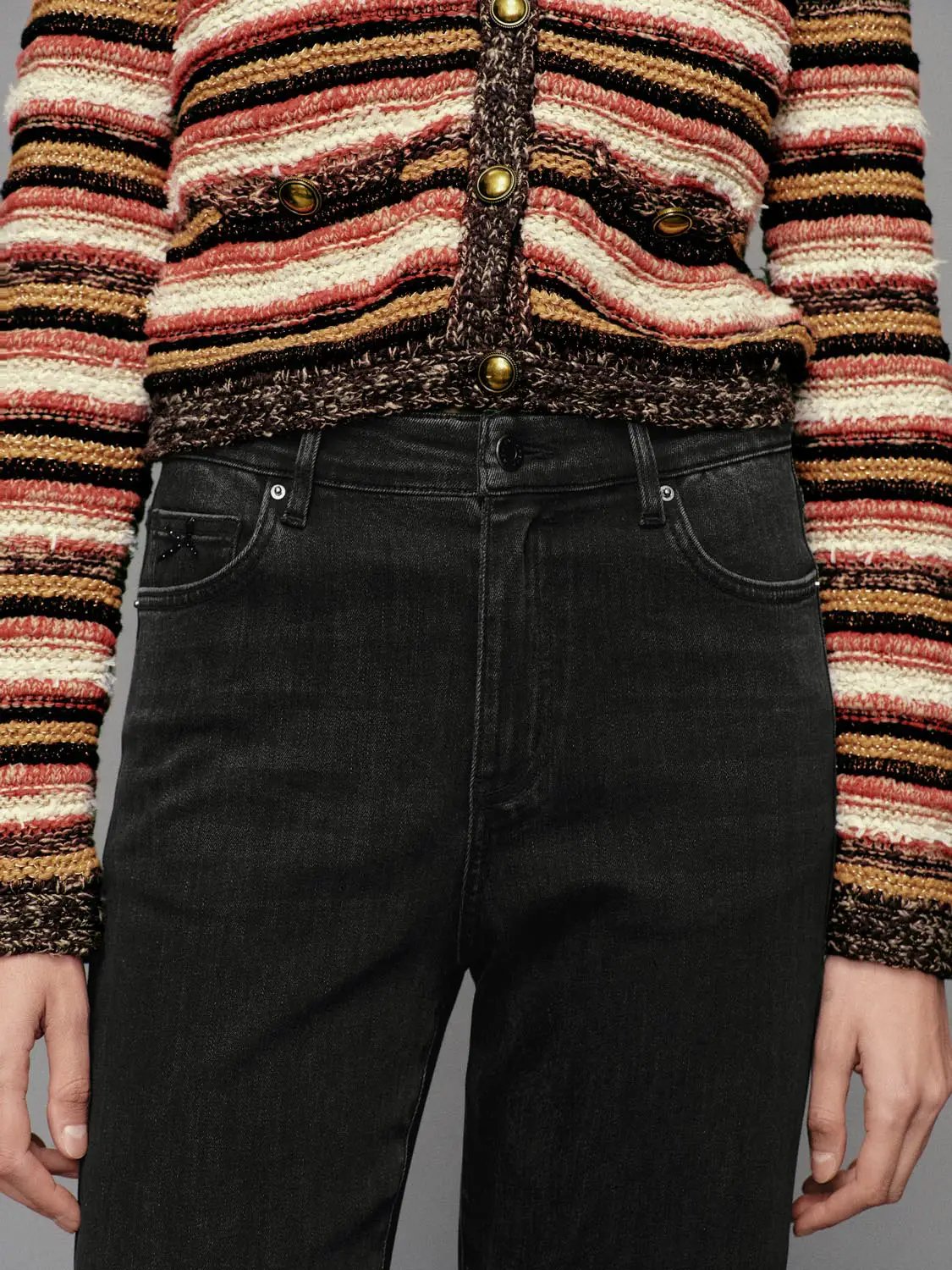 Wash High-waisted Flared Cotton Blend Jeans