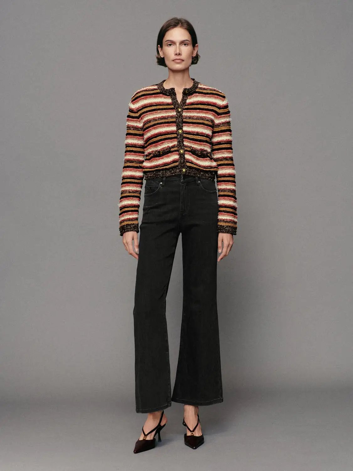 Wash High-waisted Flared Cotton Blend Jeans