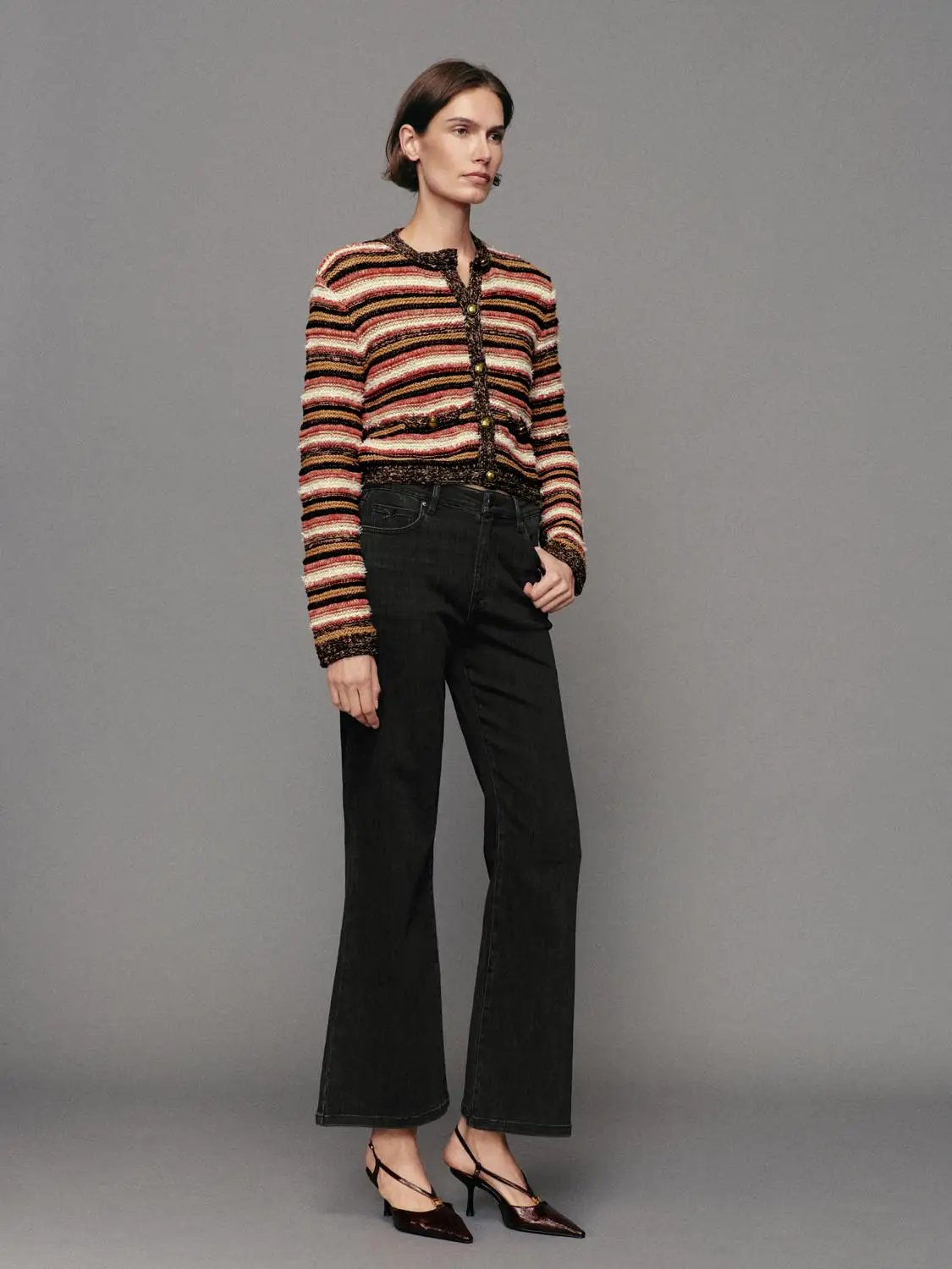 Wash High-waisted Flared Cotton Blend Jeans