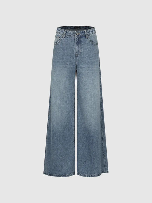 Wide-leg Mid-rise Cotton Blend Jeans