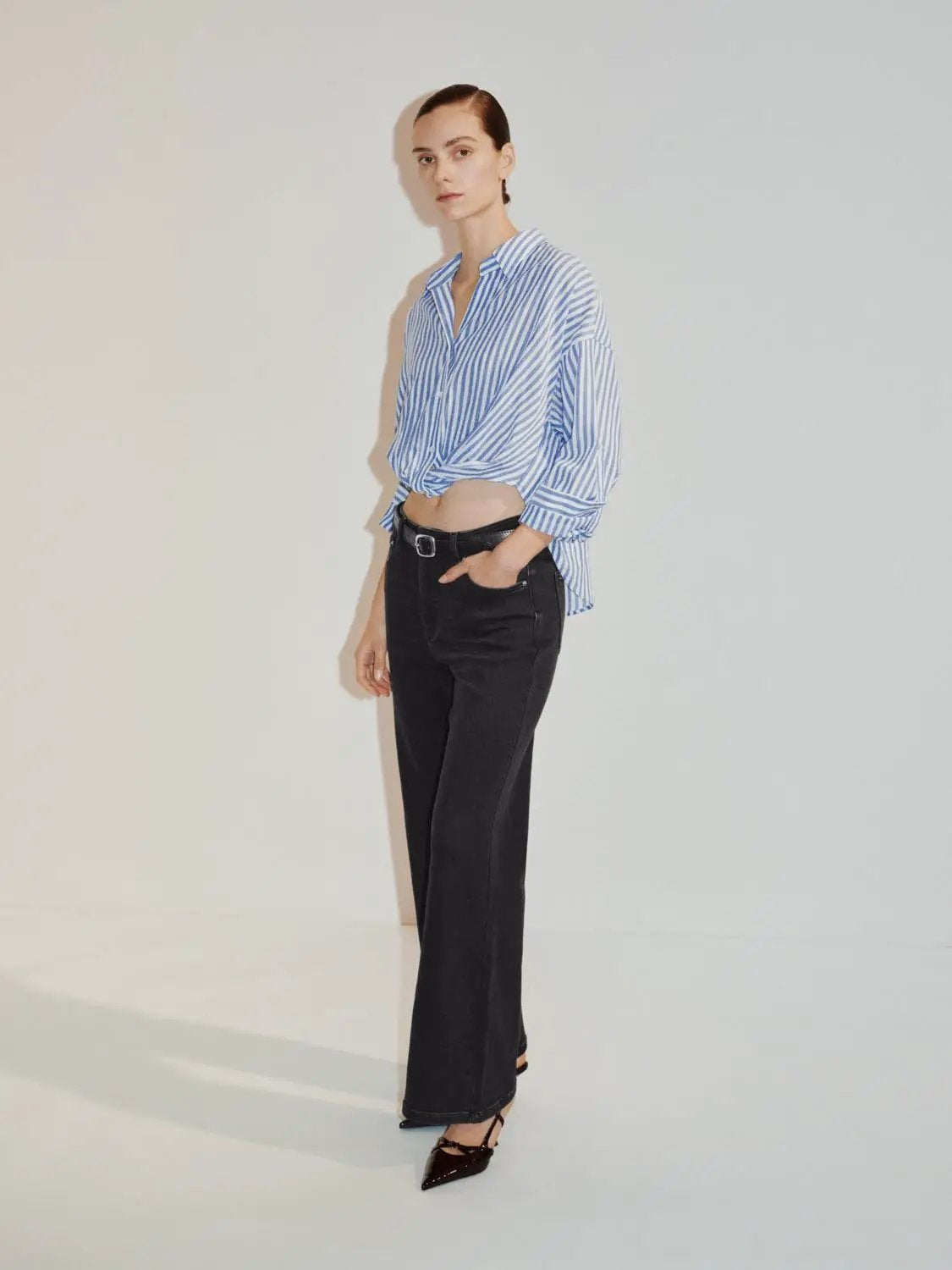 High-waisted Wash Wide-leg Cotton Blend Jeans