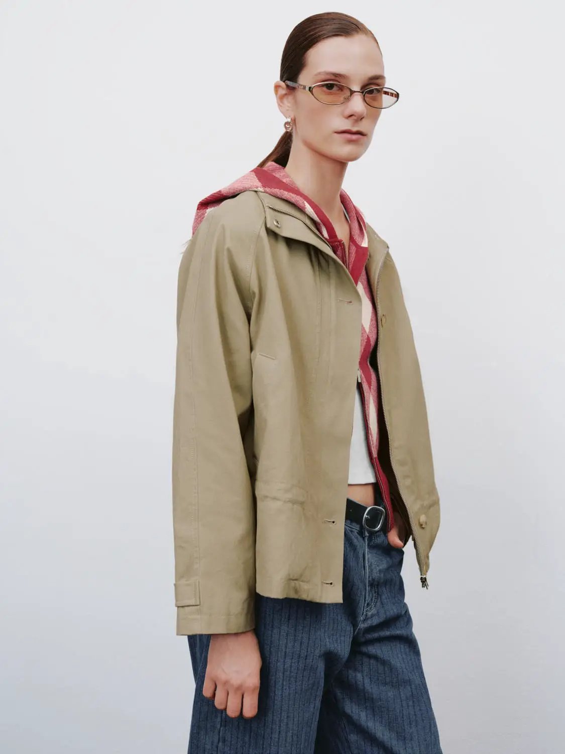 Raglan Button Front Stand Collar Long Sleeve Cotton Jacket